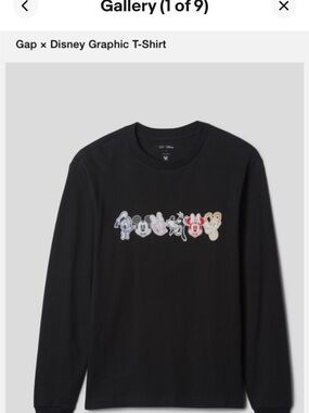 Gap x Disney Black Long-Sleeve CottonTee Multicolor Character Row Small Petite